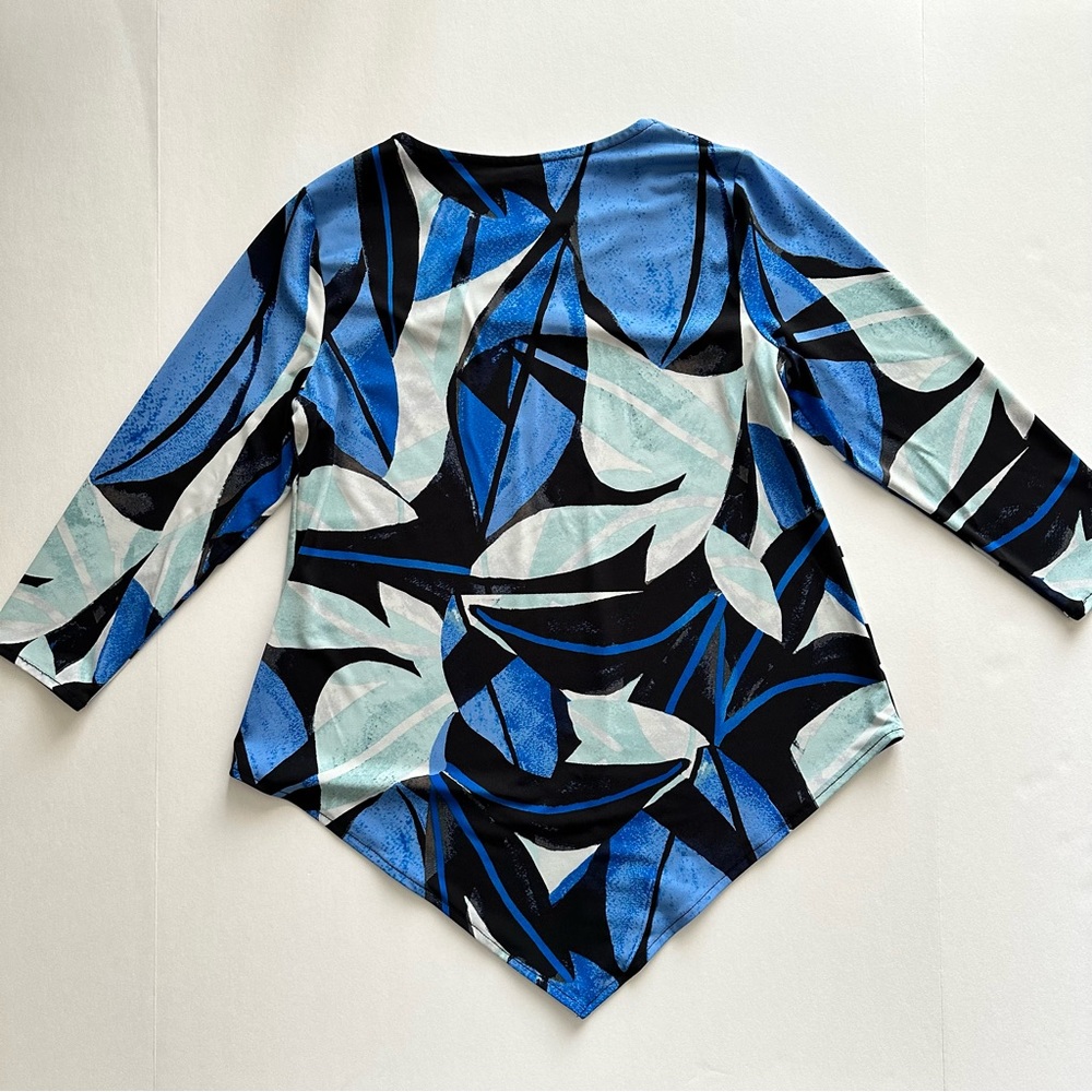 Alfani Top Blouse Women Size S P 3/4 Sleeve Crewneck Point-Hem Casual Stretch GU - Picture 3 of 10